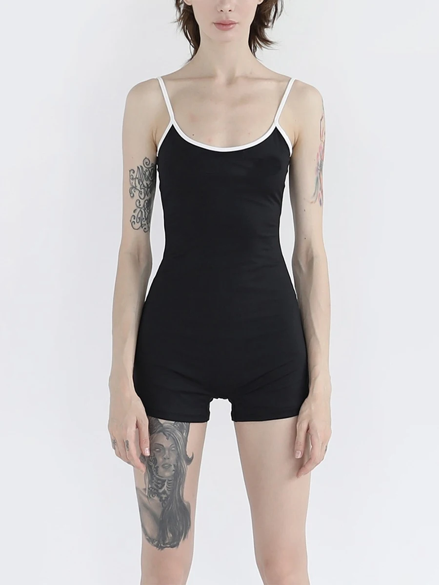 

Women Skinny Short Jumpsuit, Spaghetti Straps Contrast Color Playsuit Clubwear for Yoga Suits