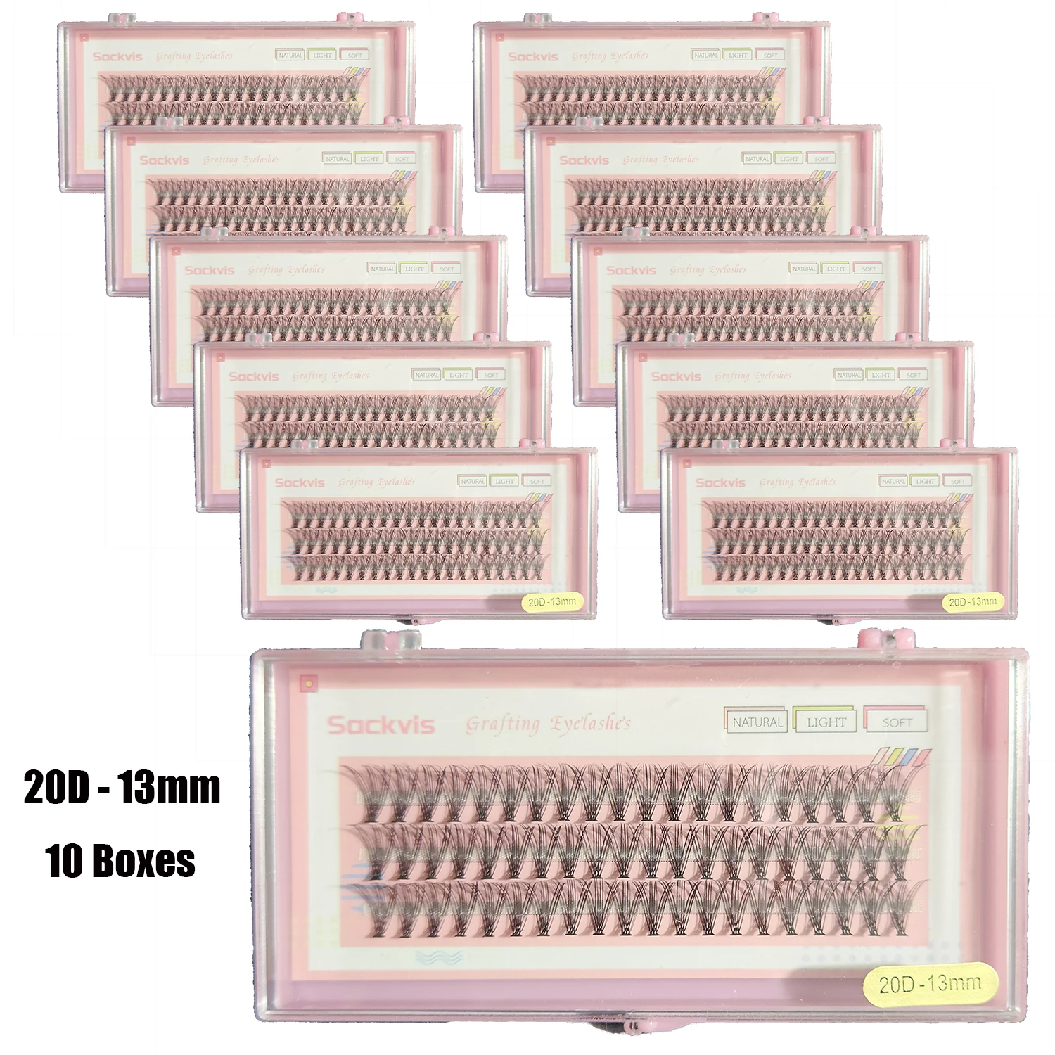 10 Schachteln mit 20D 0,07 mm künstlichen Nerz-Wimpern, C-Locken, 8–14 mm, gemischte natürliche Wimpernverlängerung, 60 Cluster, 1 Box einzeln – Detail 7