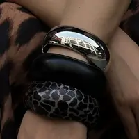 DIEZI Vintage Geometric Resin Acrylic Black Wood Bangles Hip Hop Punk Leopard Wide Bracelets For Women Men New Gift Jewelry 1