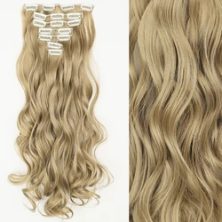 Elegant Long Straight Hair Extensions - Natural Synthetic Blonde & Black, Heat Resistant, 7 - Piece Set with 16 Clips - 24inches (24)