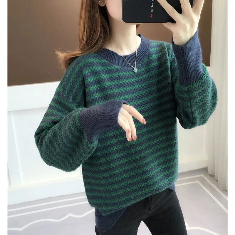 

Женский свитер с круглым вырезом, осенне-зимние короткие вязаные джемперы с длинным рукавом, Дамский Свободный пуловер, тонкий модный джемпер в стиле Харадзюку