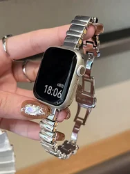 Elegant Thin Metal Strap for Women - Irregular Design Bracelet for Apple Watch (Silver)