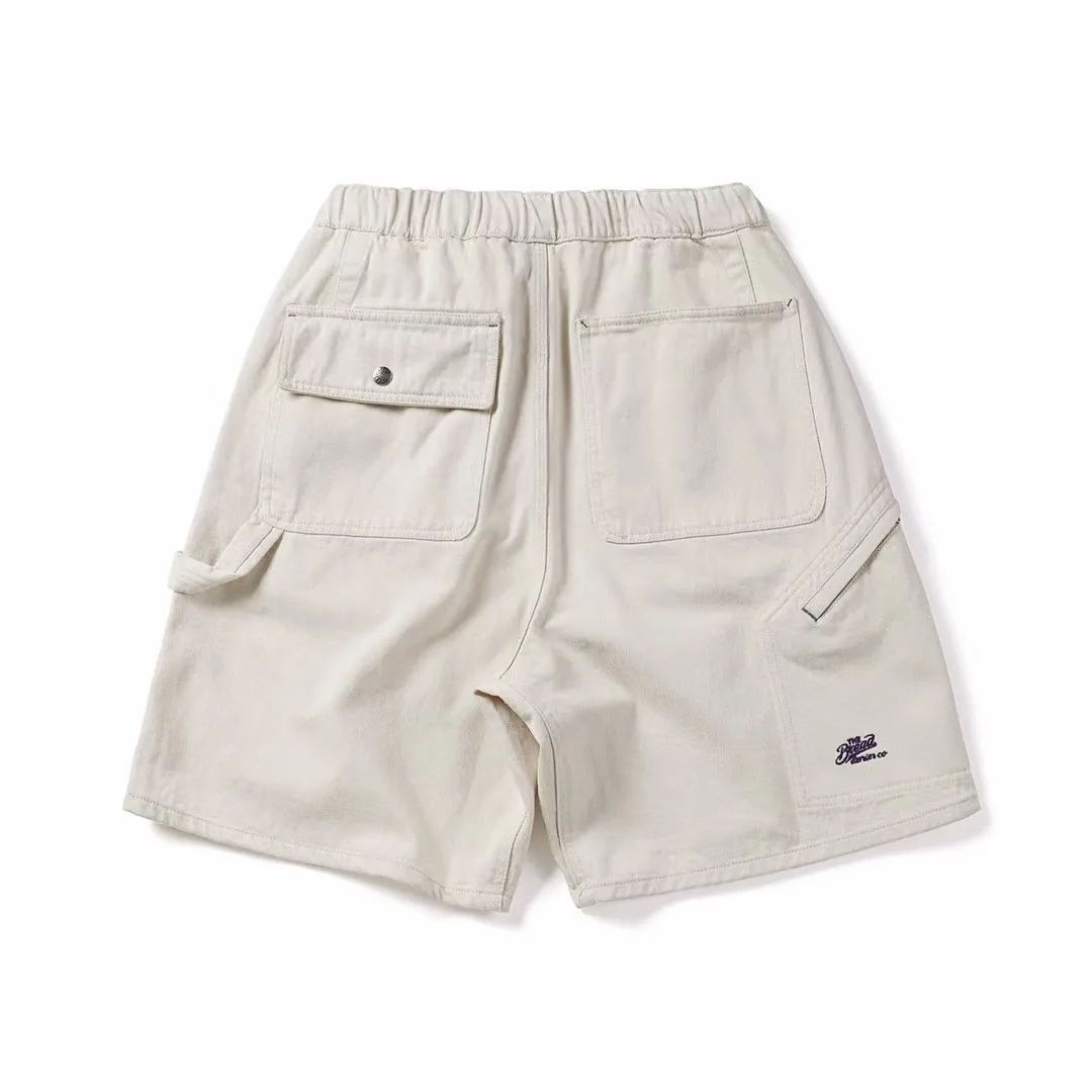 Summer Japan Mountain-Style Outdoor Ready-to-Wear Washed Heavyweight Denim-Like Cargo Casual Men Loose Mid-Length Shorts Rugged