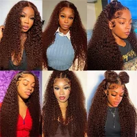 Perruques en cheveux humains bouclés brun chocolat 13x4 13x6, perruques frontales en dentelle Deep Wave pour femmes, pré-épilées, en cheveux humains brésiliens 5