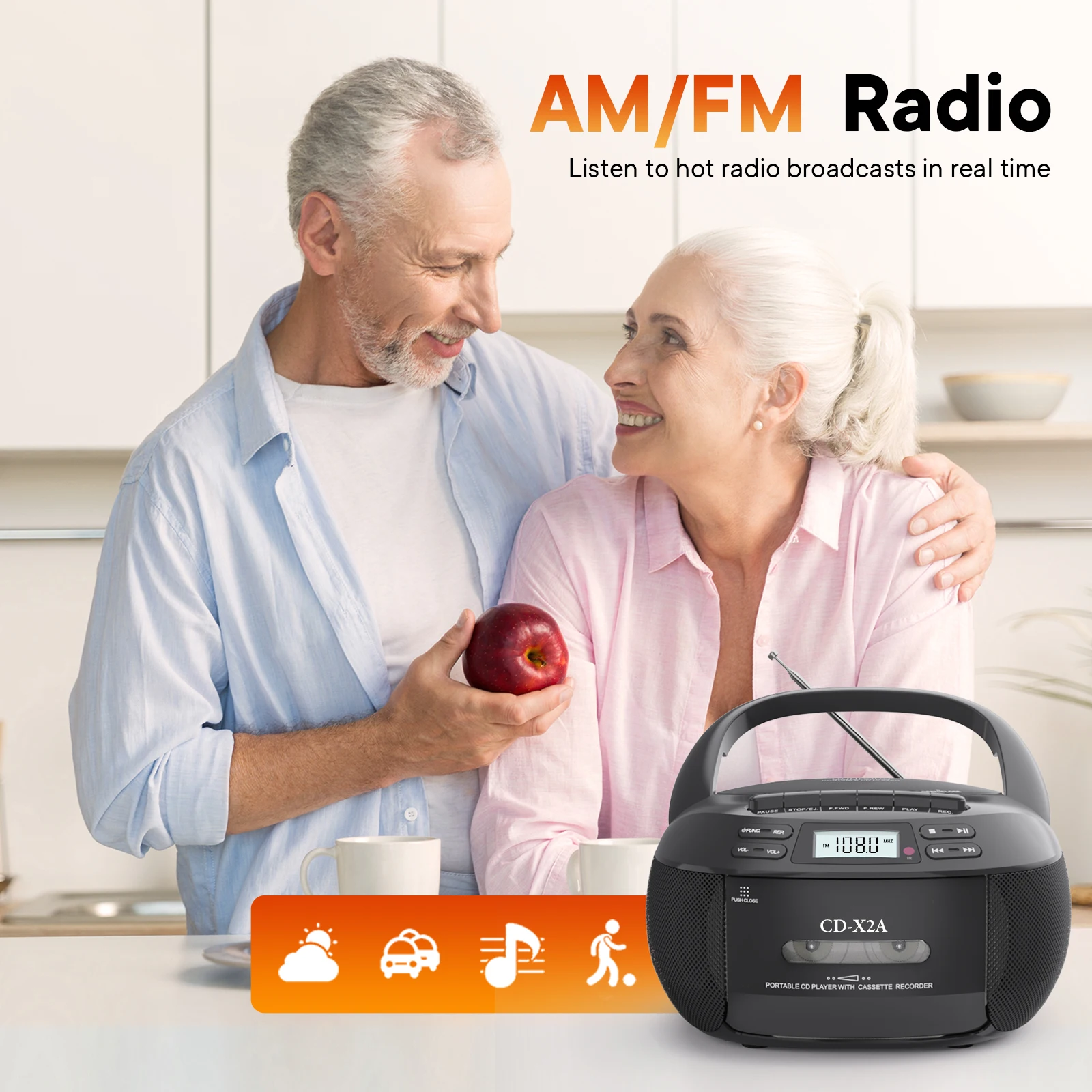 Portable CD Player boomox cassette player combo with Bluetooth AM FM radio plays AUX USB MP3 with remote control AC/DC powered