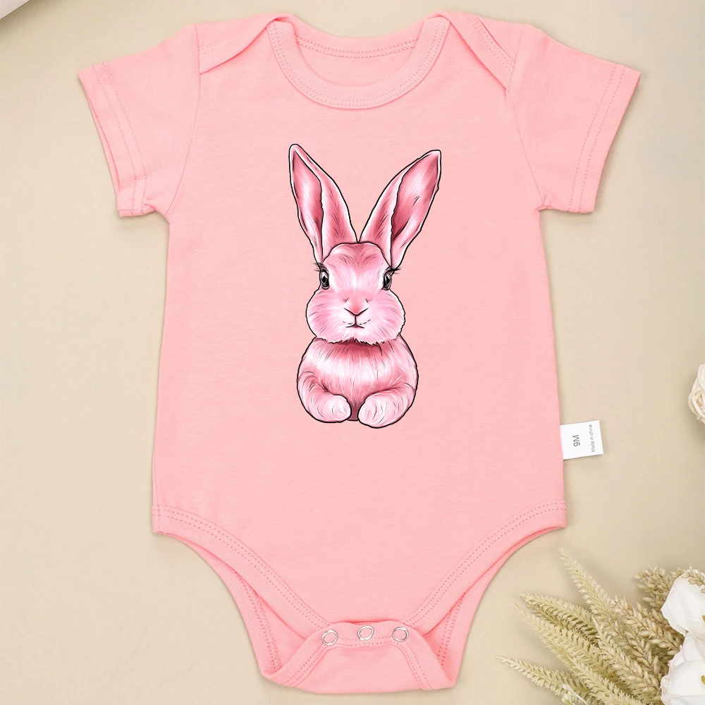 

Cute Baby Girl Clothes Easter Bunny Print Kawaii Harajuku Infant Onesie Short Sleeve Pink Home Casual Toddler Bodysuit Cotton