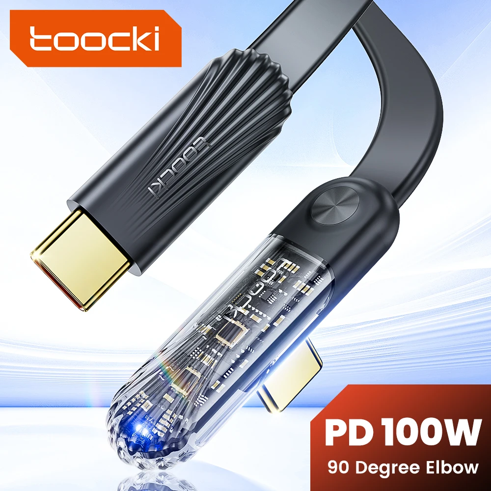 

Toocki 100W USB C To Type C Cable Mobile Phone Fast Charging Wire For Samsung Huawei Xiaomi 90 Degree Elbow USB-C Data Cord
