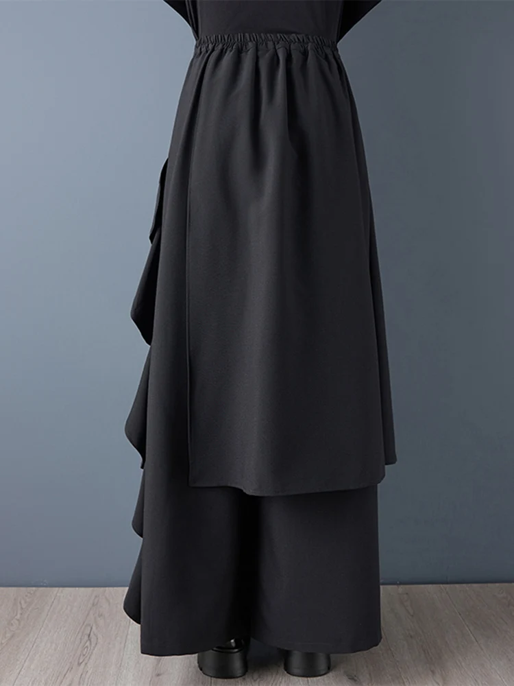 Black Vintage Spliced Ruffles High Waist Wide Leg Pants Women New Loose Casual Trousers Fashion Streetwear Spring Autumn 2025