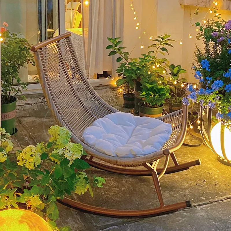 

Outdoor Rocking Chair Balcony Leisure Chair Recliner Home Rocking Chair Sofa Garden Courtyard Single Rattan Chair