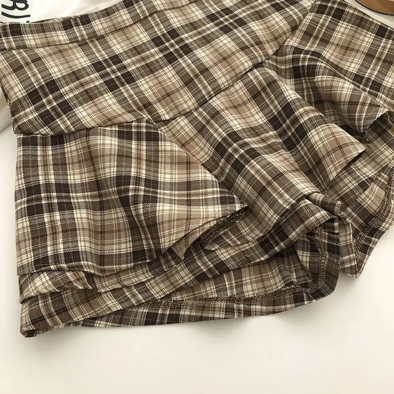 High Waist Mini Skirts American Style Sexy Ruffles Plaid Women All-match Design Students Casual Women\'s Clothing Vintage