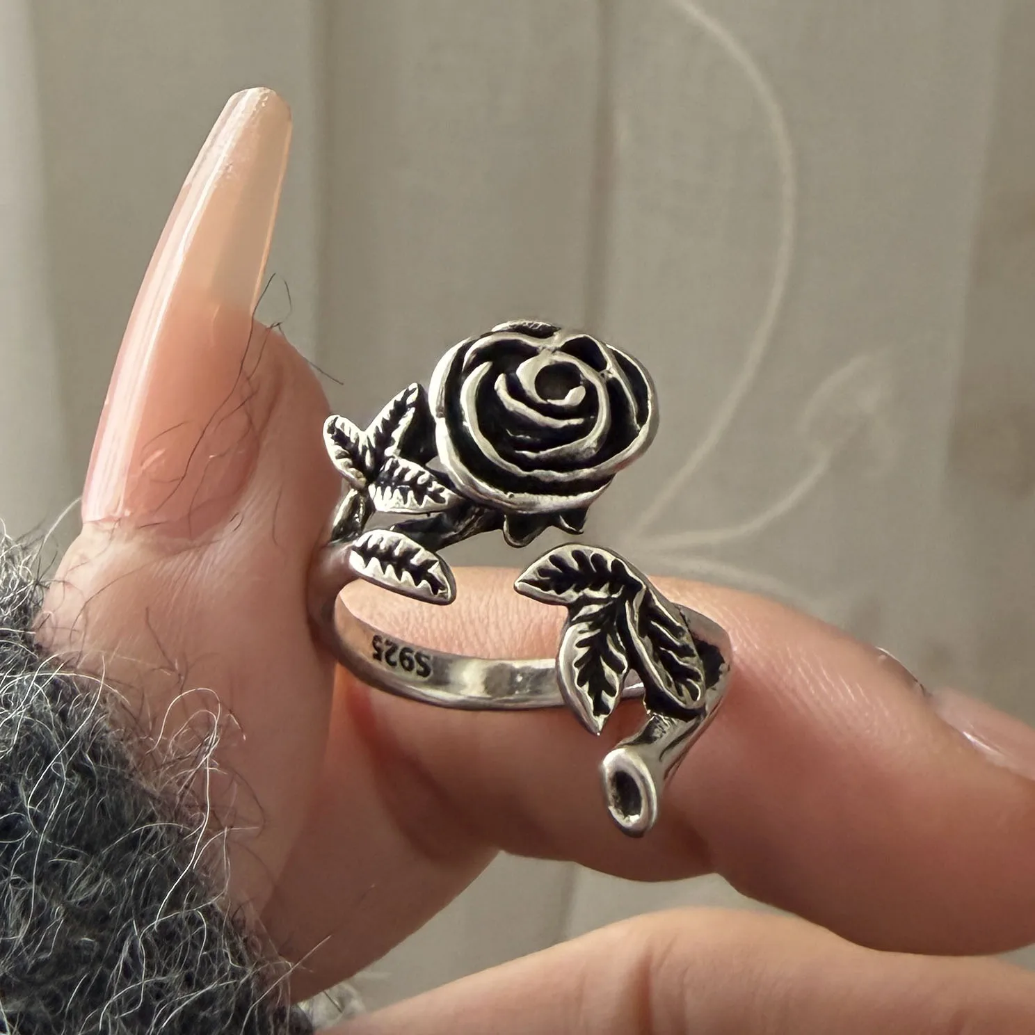 Ringe aus 925er-Sterlingsilber für Damen, geometrisch, feiner Schmuck, Finger, verstellbar, Vintage-Blatt-Ring für Party, Geburtstag, Geschenk – Detail 7
