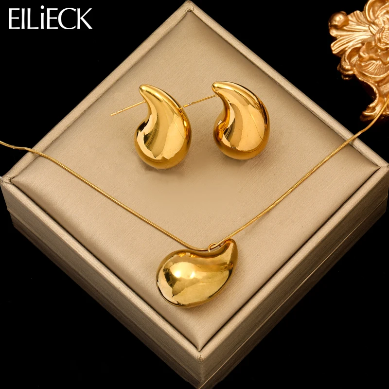 EILIECK 316L Stainless Steel Gold Color Water Drops Necklace Earrings Trendy For Women New Party Gift Waterproof Jewelry Set 1 EILIECK 316L Stainless Steel Gold Color Water Drops Necklace Earrings Trendy For Women New Party Gift Waterproof Jewelry Set 1