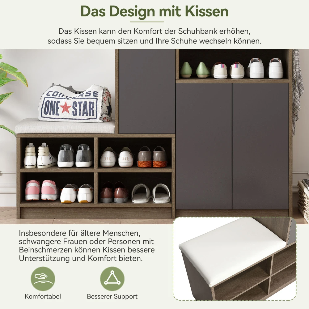 PINGGO Schuhaufbewahrungsschrank, Schuhschrank mit gepolstertem Sitz, verstellbare Regale, vielseitige multifunktionale Schuhaufbewahrung für den Flur – Detail 9