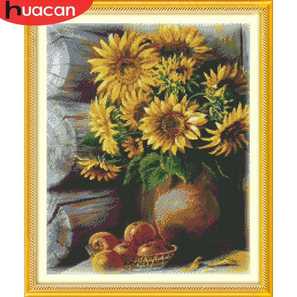 DIY Cross Stitch Sunflowers Cotton Thread Painting Embroidery Kits 14CT Home Decoration