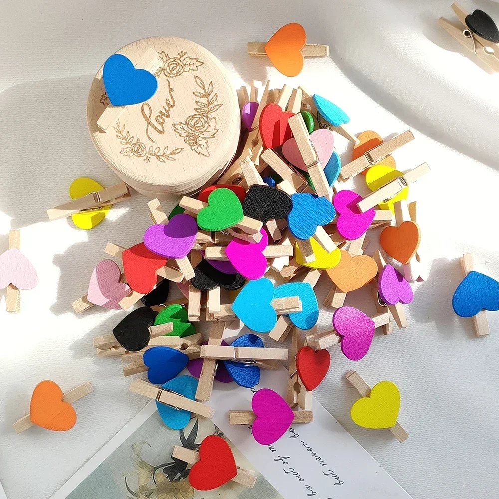 Photo Clips 10Pcs Wooden Love Heart Photo Clip
