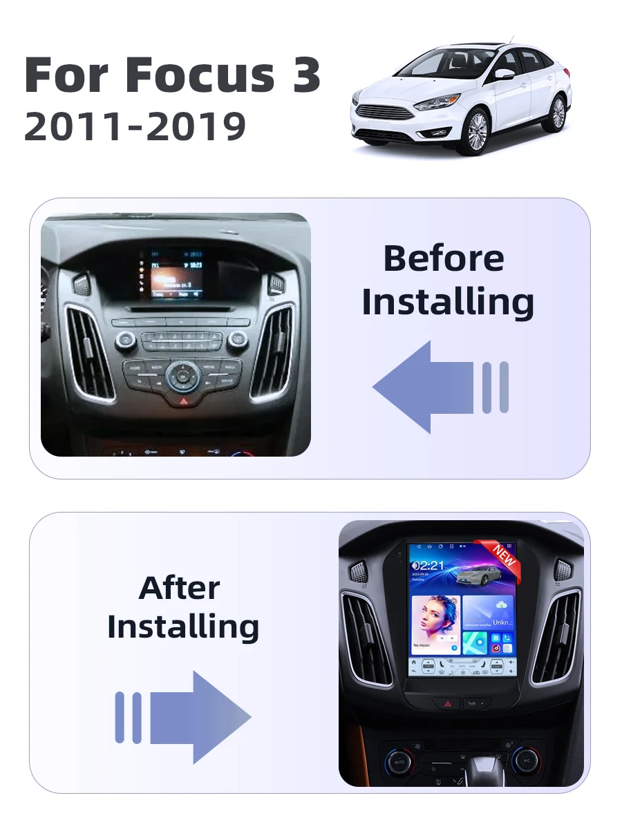 Srnubi 8-Core UIS7865 4G Android 14 Autoradio Multimedia für Ford Focus 3 2011-2019 Tesla Style Carplay Auto 2 Din Stereo GPS – Detail 1