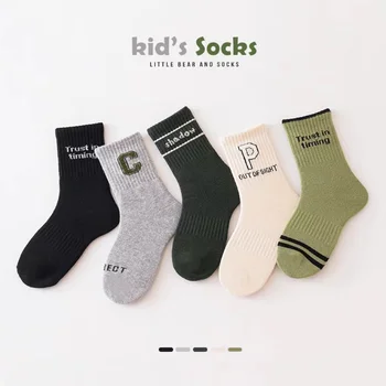 5 Pairs Letter Sports Children Boys Socks Trendy Cool Cute Vitality Comfortable Soft Breathable Socks For Kids Boys Girls 1