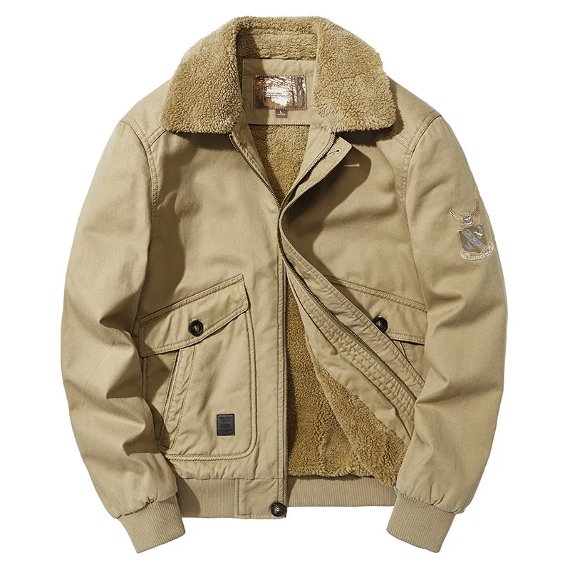 

Men's Autumn and Winter New Thickened Jacket Stand Neck Multi Pocket Large Cotton Clothes Fashion Men