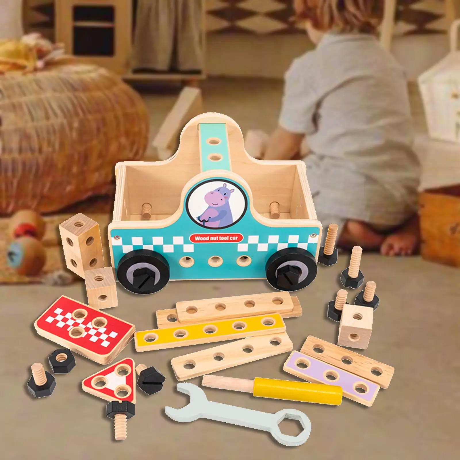 

Wooden Toy Set Montessori Blocks Set Tool Bench Hands on Educational Learning Toy for Boys Girls Children Toddler Kids Ages 3-6