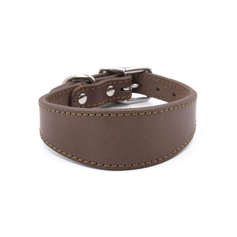 Luxurious Wide Padded Genuine Leather Dog Collar - Comfortable Pet Accessory