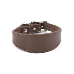 Luxurious Wide Padded Genuine Leather Dog Collar - Comfortable Pet Accessory - L (Brown)