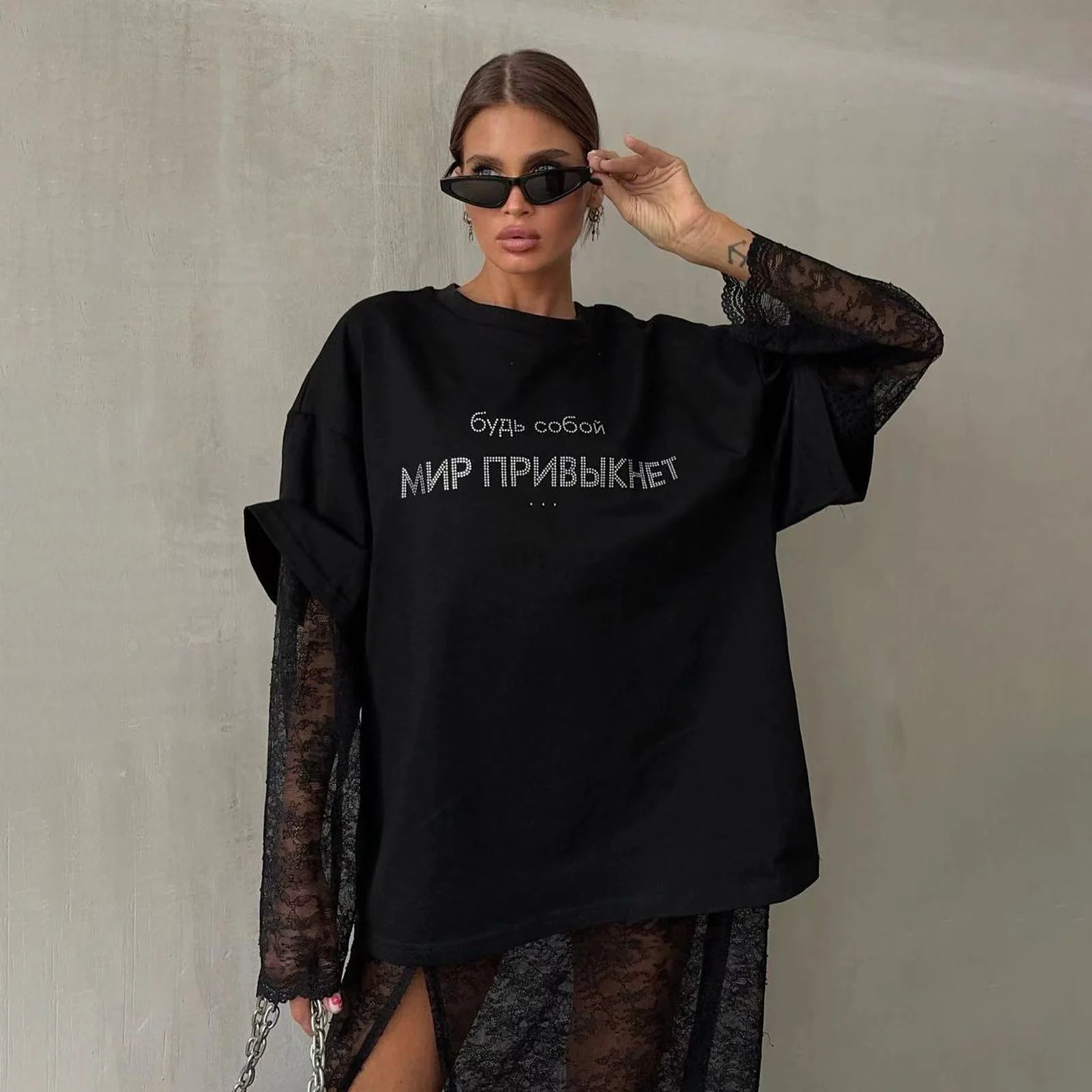 

Summer Clothes Women 2024 New Letter Rhinestones T-shirts Loose Oversized O-Neck Short Sleeve Tee Streetwear Female Casual Tops