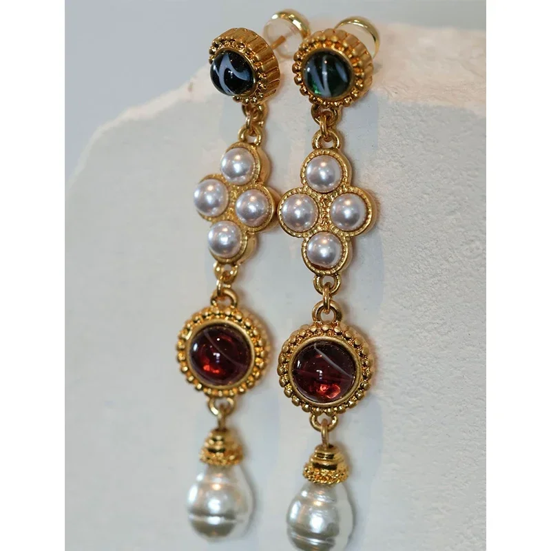 

Europe Colorful Glazed Pearl Earrings Necklace Luxury Set Woman Top Quality Jewelry Trend