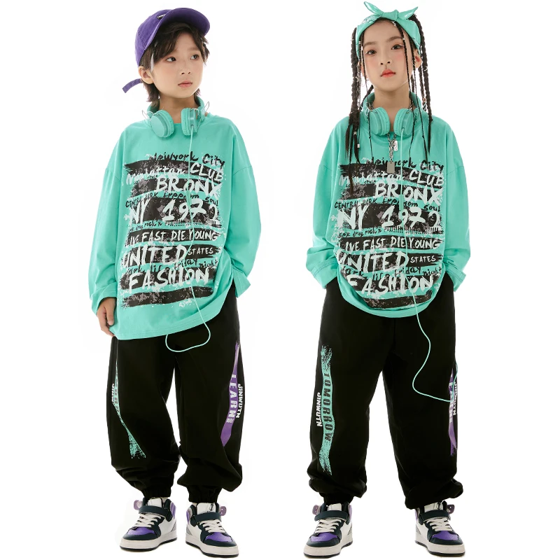 Kids Jazz Dance Clothes Girls Hip Hop Long Sleeves T Shirt Pants Boys Breaking Street Dance Performance Costume BL11498