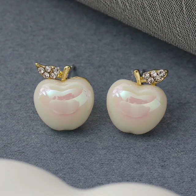 Inlaid Rhinestone  Pearl Creative Apple Earrings for Women Simple Studs Commuter Stud Earrings Wholesale Charms Jewelry 1