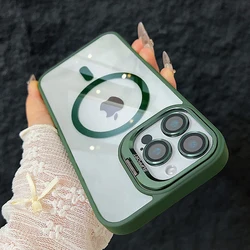 Premium Magnetic Shockproof Phone Case with Stand & Glass Lens Protector - Luxury Edition for iPhone 14 (Alpine Green)