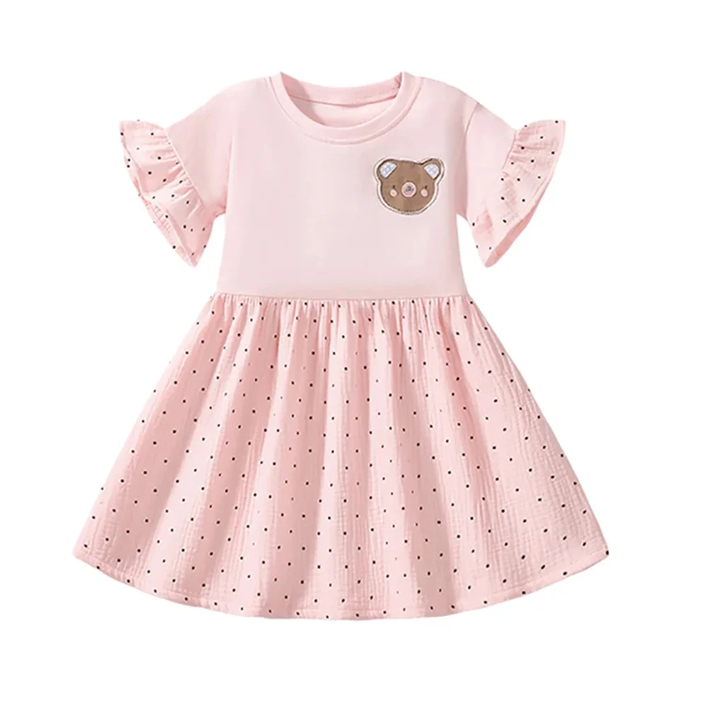 2025 New Summer Children 's Clothing for Kids Baby Girls Cotton Children Casual Clothes Cartoon Bear Dresses