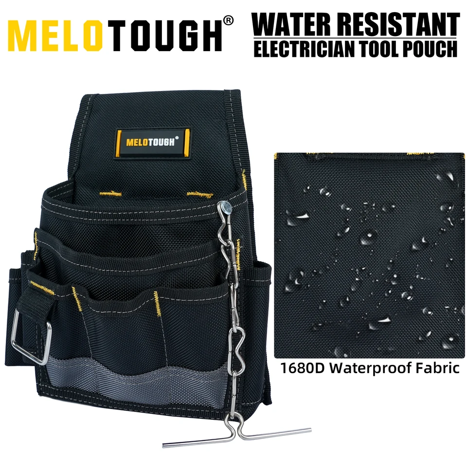 Borsa Porta Attrezzi Da Elettricista MELOTOUGH | 15 Tasche + Clip Cintura A Sgancio Rapido | Tessuto 600D | Maniglia E Tracolla
