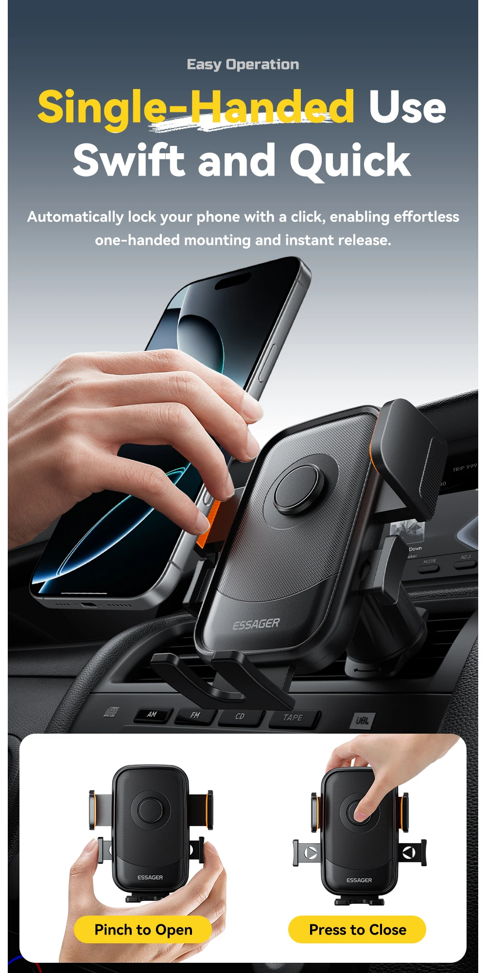 360°Rotating Car Phone Holder One-touch locking Air Vent Clip Universal Phone St