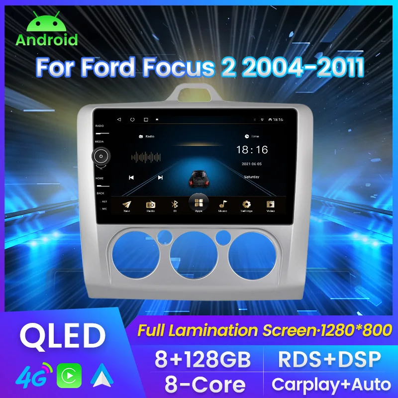 

QLED экран с ручкой Автомагнитола For Форд Фокус II 2 For Ford Focus 2 Mk 2 2004 - 2011 мультимедийный плеер навигация GPS Автомобильная интеллектуальная система Carplay Android авто до 8 ядер 8 + 128G