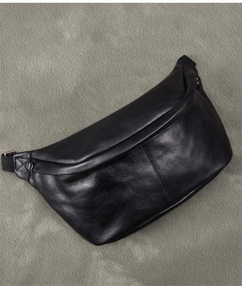 Large capacity genuine leather men's chest bag vintage fashion casual real cowhide daily sports big shoulder crossbody bag