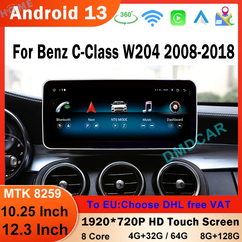 

10.25/12.5“ Android 13 8+128G MT8259 Chip Carplay Auto For Benz C Class Car Multimedia Video Radio Stereo Player GPS Navigation