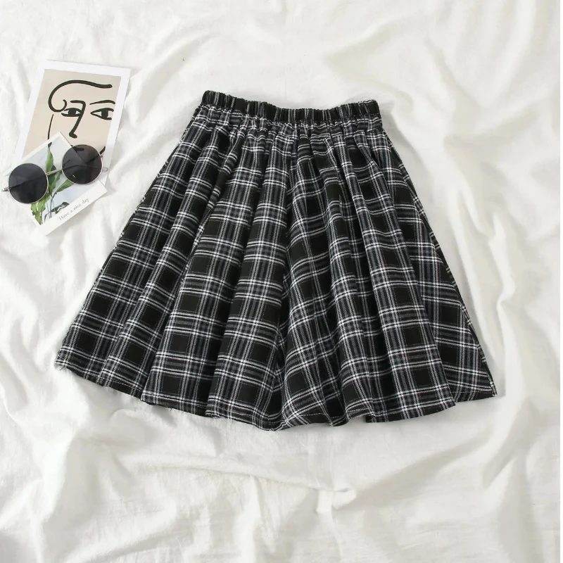 slazenger skort JMPRS Harajuku Plaid Skirt Women Kawaii Cute High Waist A-line Mini Skirt Summer Soft Girl Japanese Style Lolita Streetwear pleated midi skirt