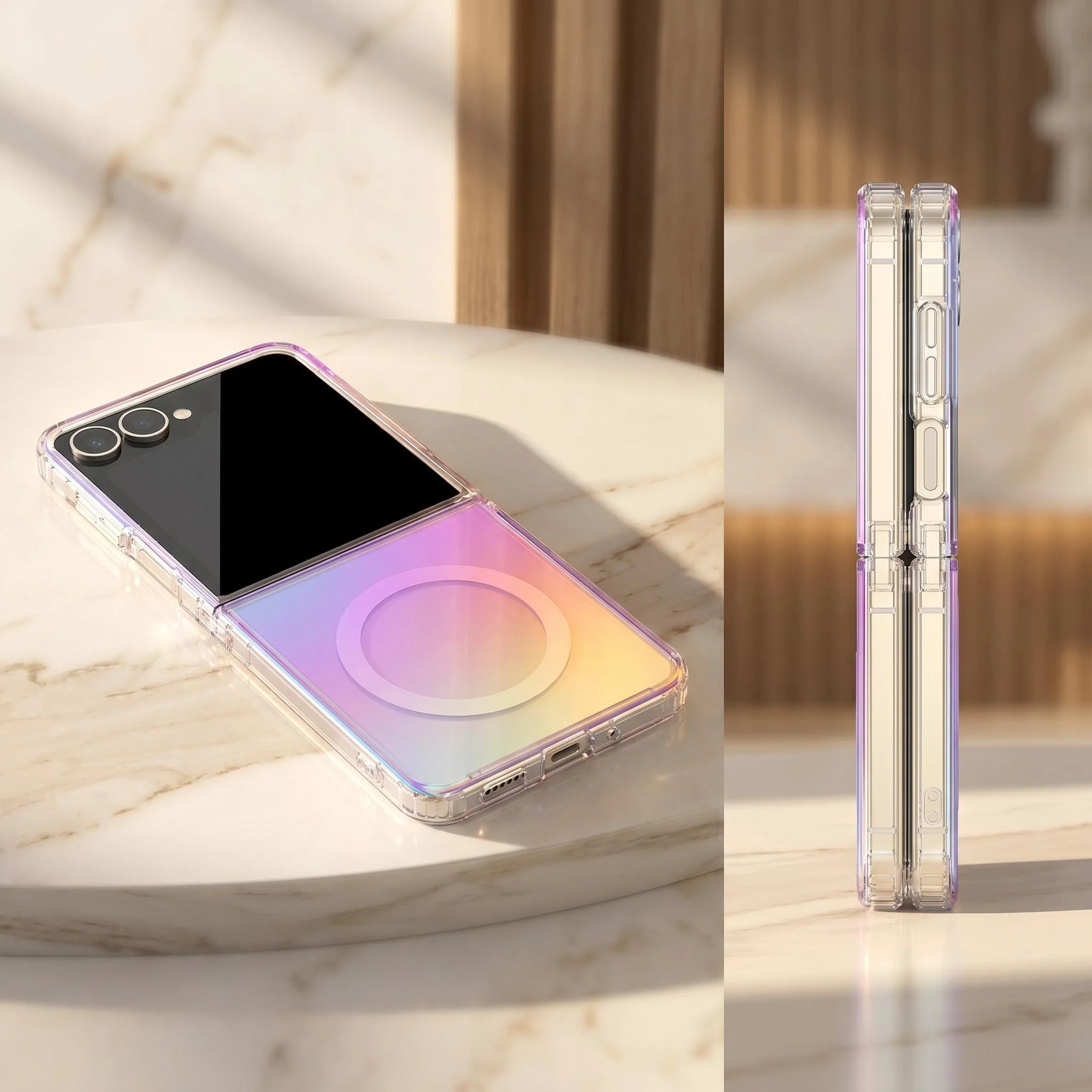 Laser-Cut Bright Transparent Folding Case with Dazzling PC+TPU Design