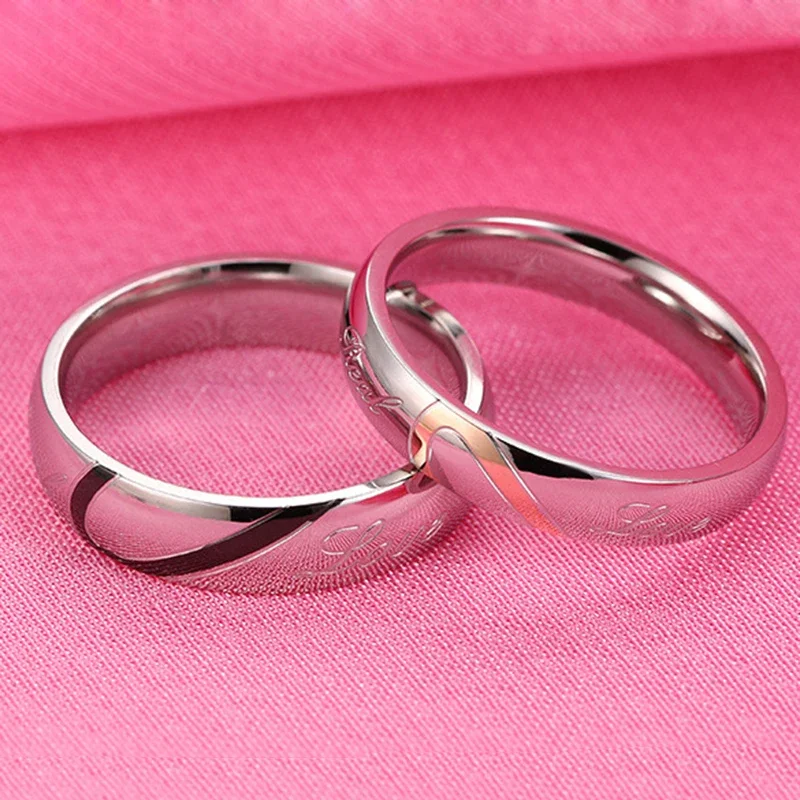 Silver Color Couple Ring Quality Stainless Steel Heart Alliance Ring For Women Men Full Size 4-15 gift for lover finger ring,stainless steel ring,ring set,couples rings