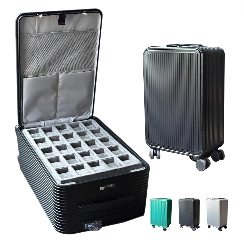 

Super Luxury Watch Cases Business Luggage Drag Watch Storage Box Pull Rod Multi Layer Aluminum Alloy Jewelry Collection 50 Slot