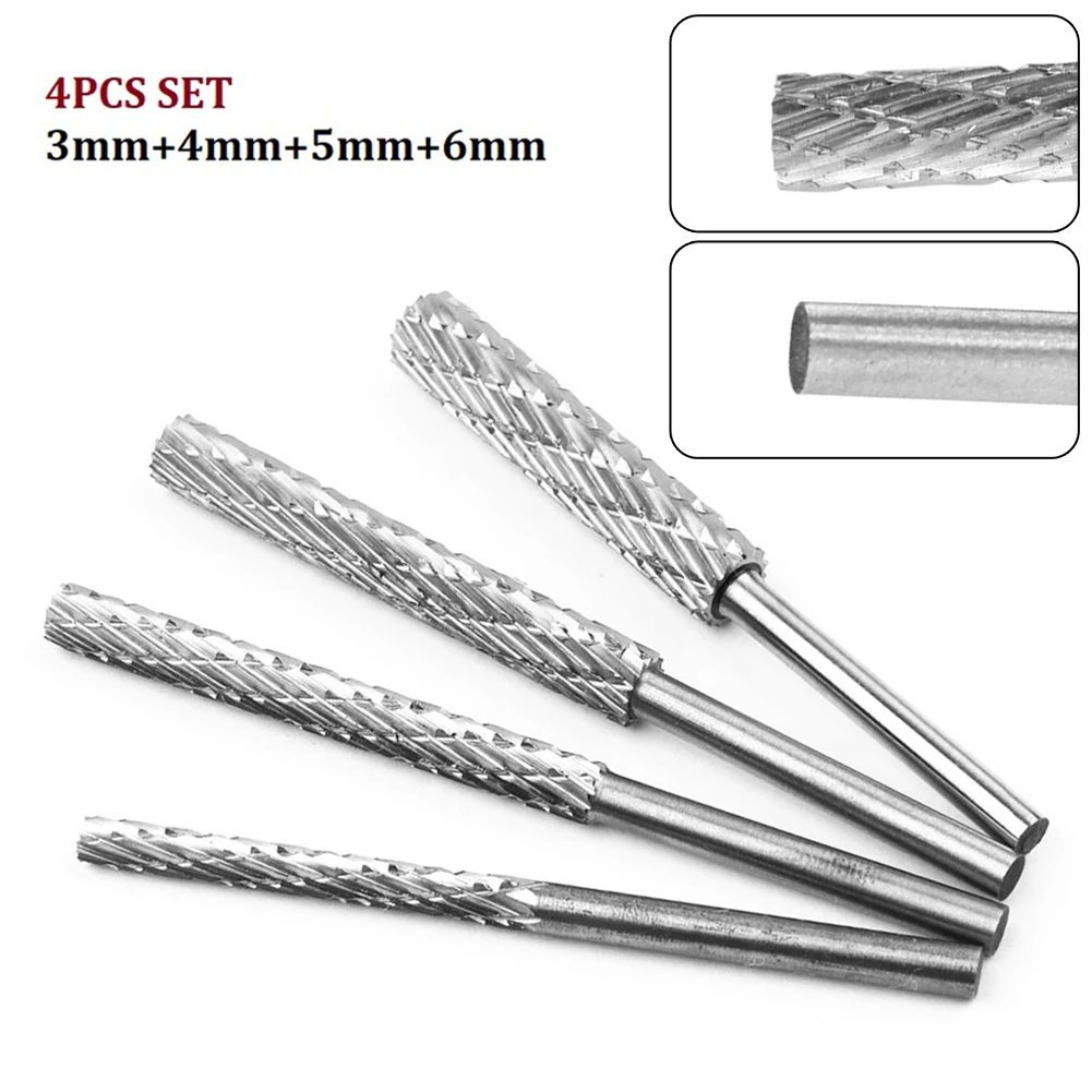 

4pcs/Set 3mm Shank HSS Rotary Burr Tool For Dremel Carbide Rotary Burrs Tools Wood Stone Metal Root Carving Milling Cutter