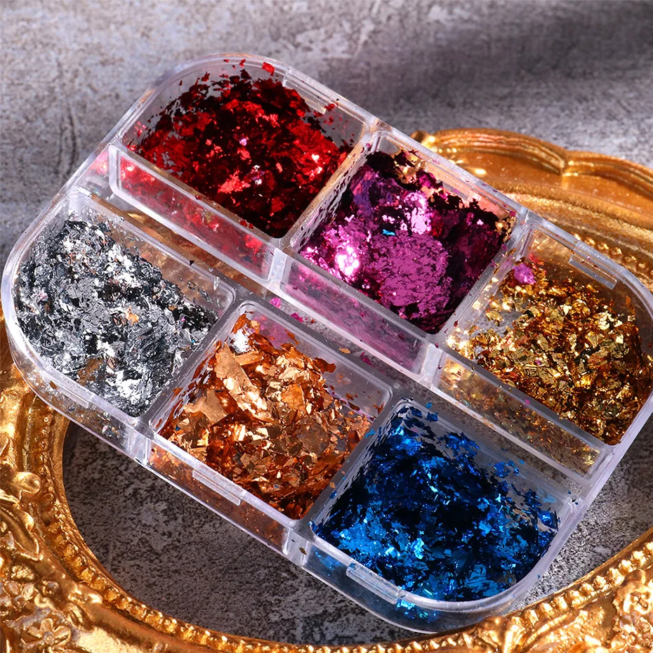 1 Box Mirror Aluminum Foil Nail Glitter Sequin Holographic Irregular Gold Silver Flake Metal Paillette Gel Polish Manicure Decor