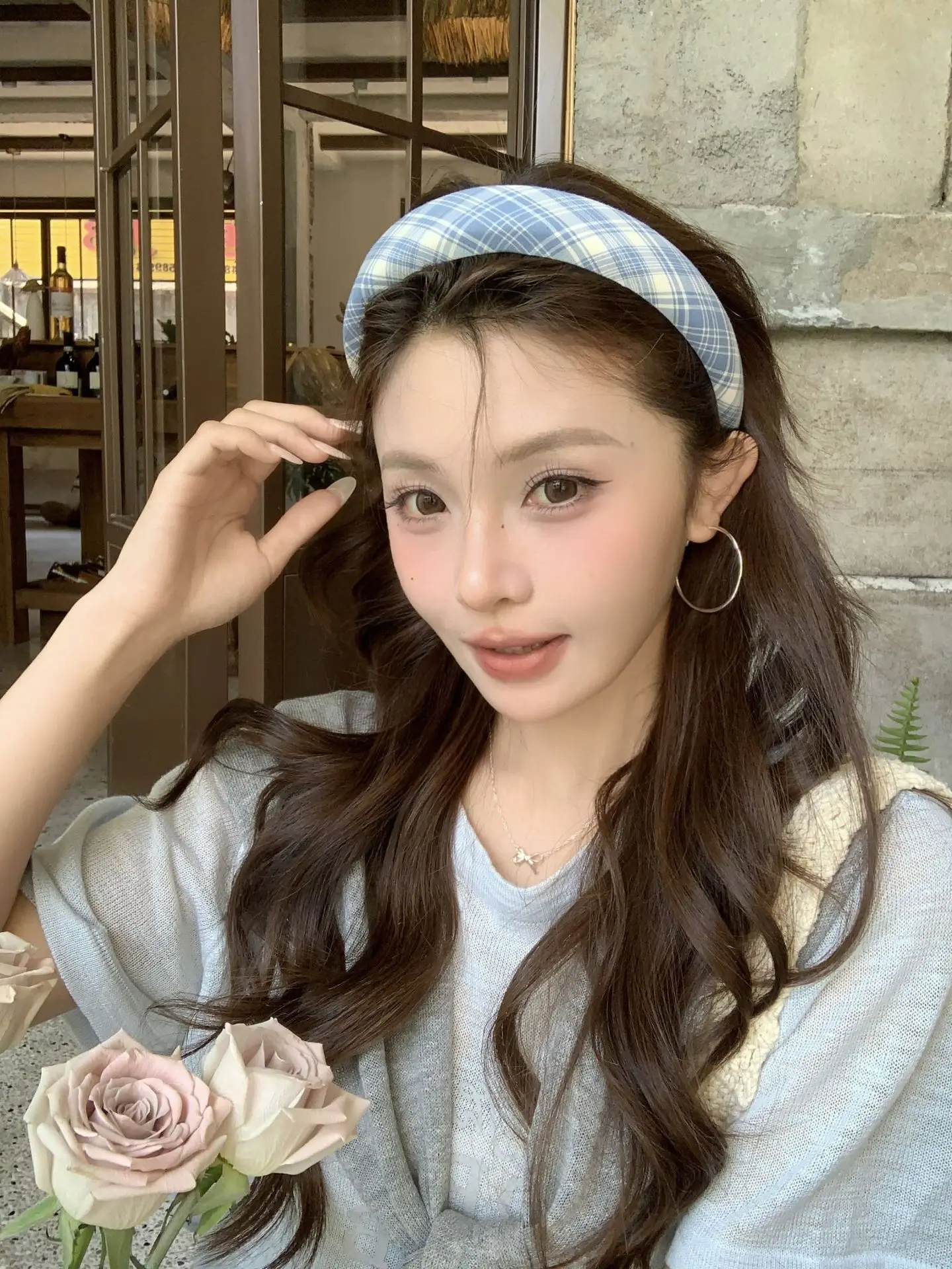 2025 Korea Nette Blau Plaid Haarbänder Stirnband Frauen Kinder Mädchen Scrunchie Haar Kopf Hoop Bands Zubehör Kopfschmuck Kopfbedeckungen – Detail 5