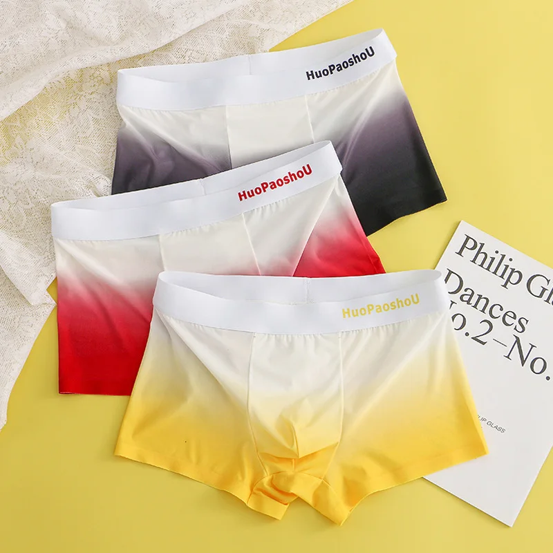 

Men Gradient Print Boxer Shorts Breathable Ice Silk Underwear Seamless Mid Waist Thin Quick Dry Fashion Elastic Sexy Underpants
