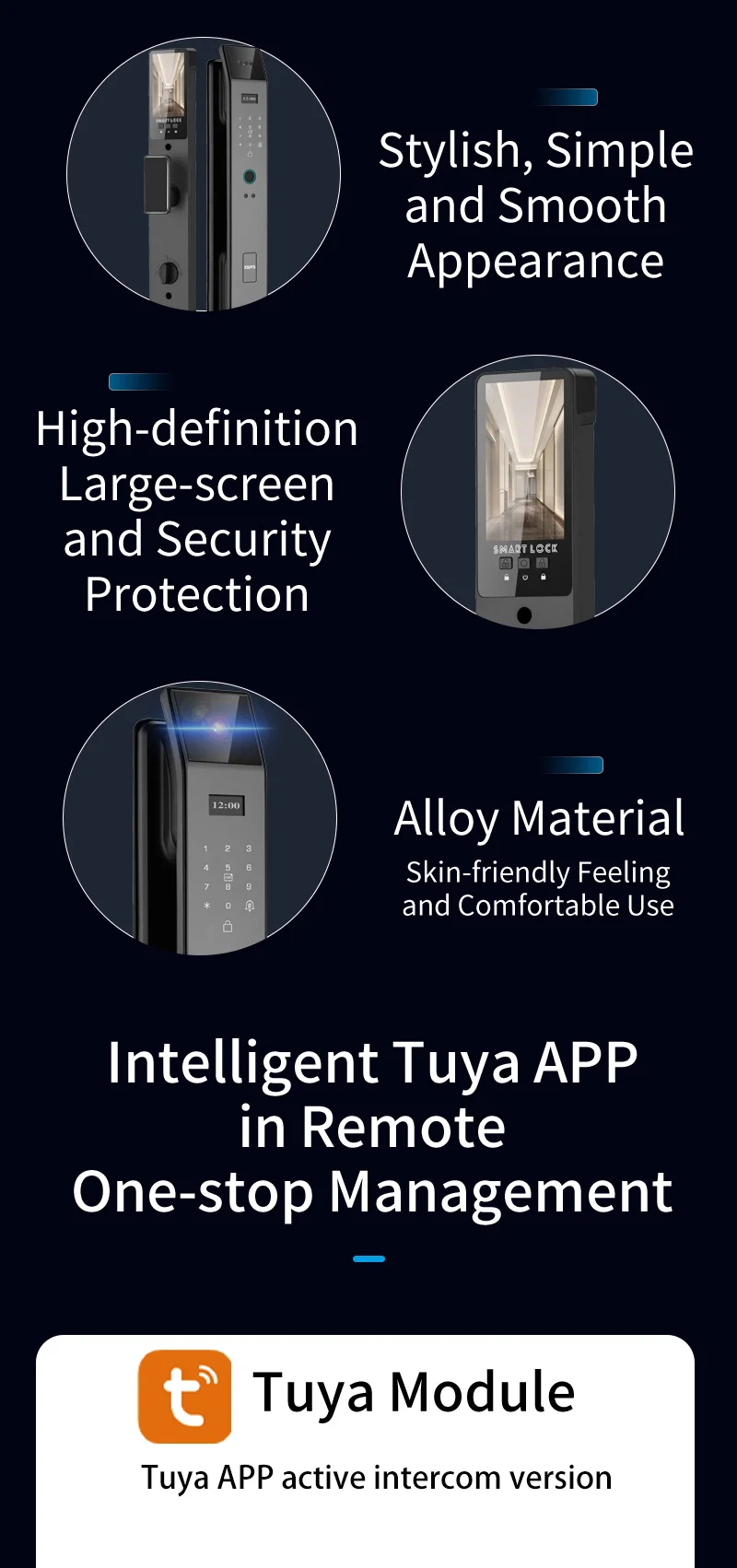 Tuya APP Smart Life APP Control Voice Intercom Smart Lock 3D Face Recognition Fingerprint Password Smart Door Lock With Camera