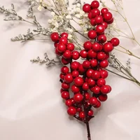 50/1branch Christmas Artificial Berries Stem Red Holly Berry Fake Flowers Plant for Xmas Tree New Year Party Home Decor Ornament 4