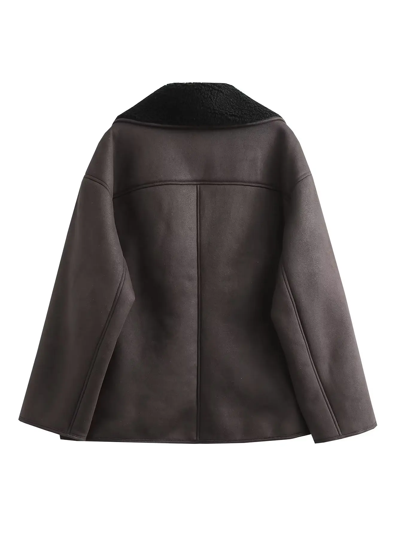 2023 Winter Frauen Warme Jacke Vintage Casual Solide Faux Leder Langarm Mantel Weibliche Windjacke Outwear Revers Tops – Detail 10