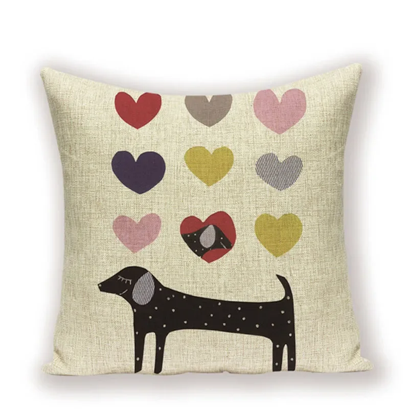 45x45cm Cute Dachshund Animal Puppy Linen Pillow Cover Cotton Sofa Cushion Cover Home Decor