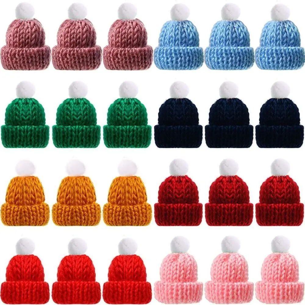 10pcs DIY Mini Knitting Hats Knitting Sewing Crafts Christmas Mini Knitting Doll Hats Polyester Ornaments Mini Wool Hat