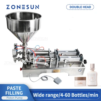 ZONESUN-더블 헤드 충전 기계, 자동 공압 호퍼 샴푸 모이스처 라이저 로션 화장품 오일 꿀 물 필러